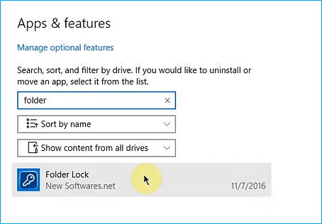 find folder lock in apps and features